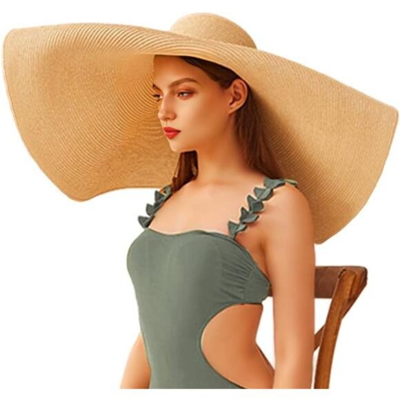 Oversized Beach Straw Hats for Women Floppy, Extra Large Sun Visor Hat Wide Brim - Picture 1 of 7